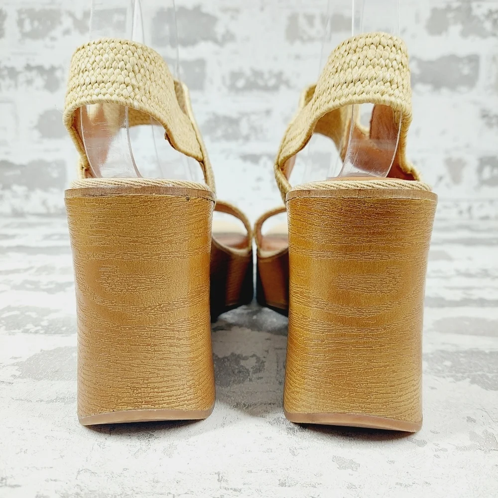NEW Lucky Brand Delukah Cream Tan Ankle Strap Slingback Wedge Sandals V29 - Picture 6 of 12